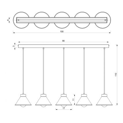 Hanglamp aan een koord DEMET 5xE27/60W/230V zwart/gouden