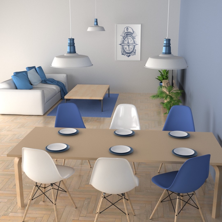 Hanglamp aan een koord ENZO 1xE27/60W/230V wit/blauw