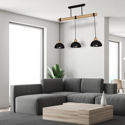 Hanglamp aan een koord ERIK 3xE27/60W/230V beige/zwart