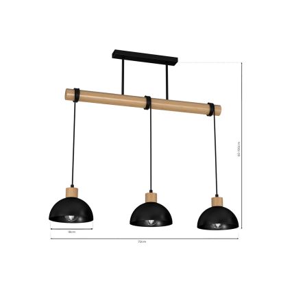 Hanglamp aan een koord ERIK 3xE27/60W/230V beige/zwart