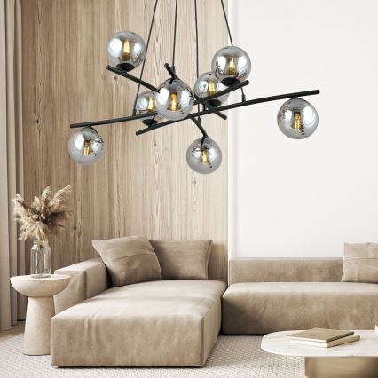Hanglamp aan een koord ESSA 8xE14/10W/230V zwart/gerookt