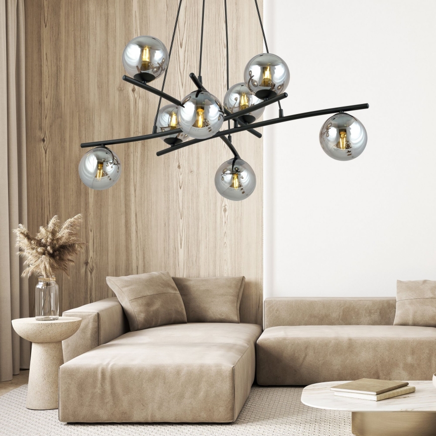 Hanglamp aan een koord ESSA 8xE14/10W/230V zwart/gerookt