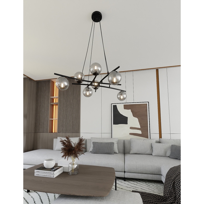 Hanglamp aan een koord ESSA 8xE14/10W/230V zwart/gerookt