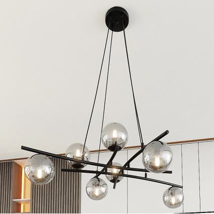 Hanglamp aan een koord ESSA 8xE14/10W/230V zwart/gerookt