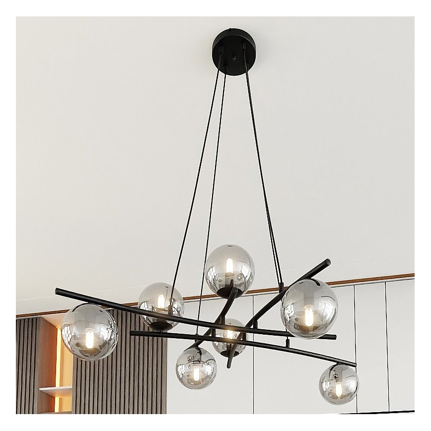 Hanglamp aan een koord ESSA 8xE14/10W/230V zwart/gerookt