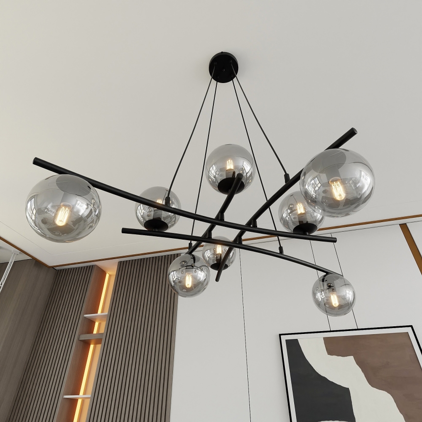 Hanglamp aan een koord ESSA 8xE14/10W/230V zwart/gerookt