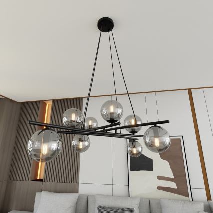 Hanglamp aan een koord ESSA 8xE14/10W/230V zwart/gerookt