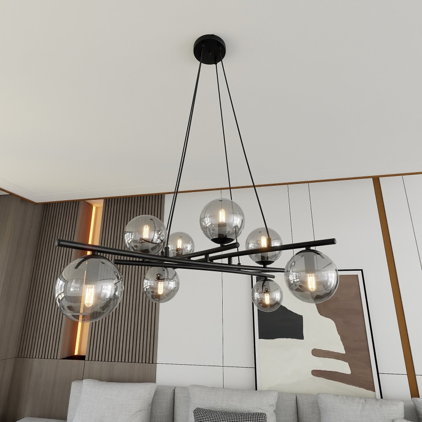 Hanglamp aan een koord ESSA 8xE14/10W/230V zwart/gerookt