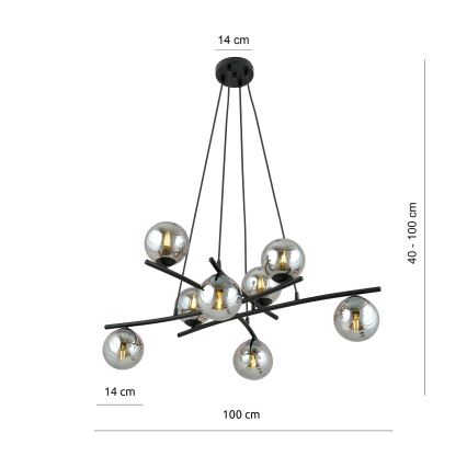 Hanglamp aan een koord ESSA 8xE14/10W/230V zwart/gerookt