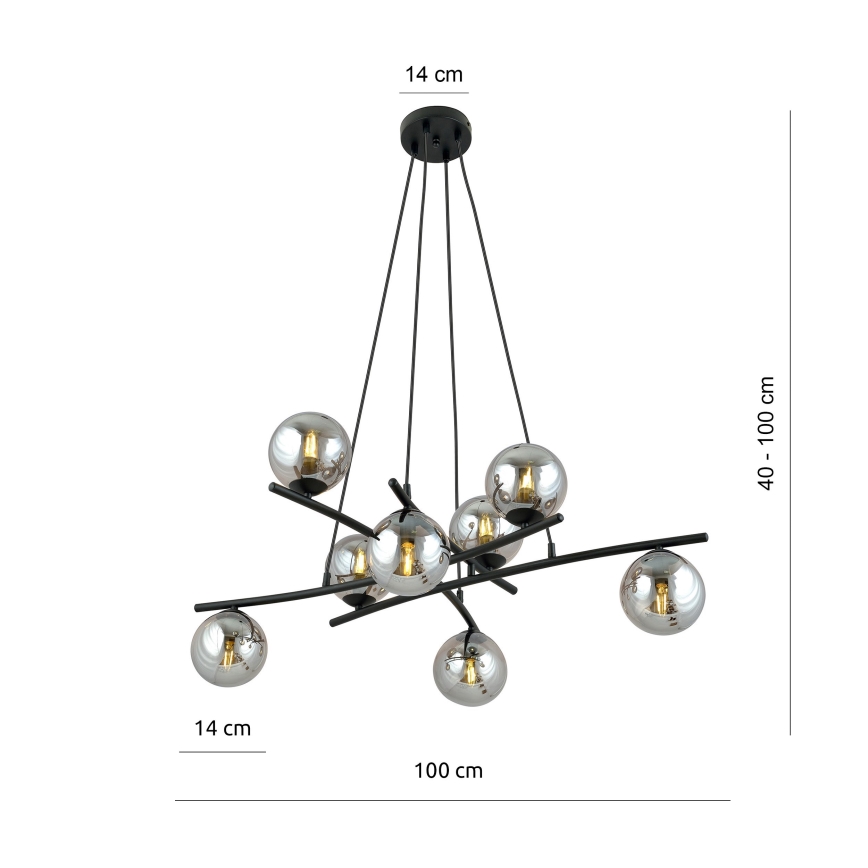 Hanglamp aan een koord ESSA 8xE14/10W/230V zwart/gerookt