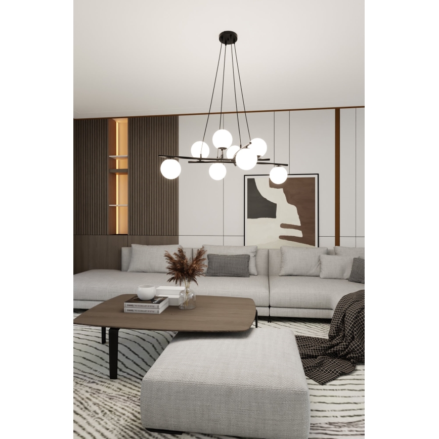 Hanglamp aan een koord ESSA 8xE14/10W/230V zwart/wit