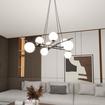 Hanglamp aan een koord ESSA 8xE14/10W/230V zwart/wit