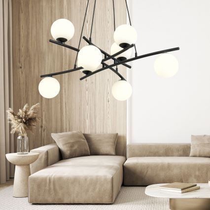 Hanglamp aan een koord ESSA 8xE14/10W/230V zwart/wit