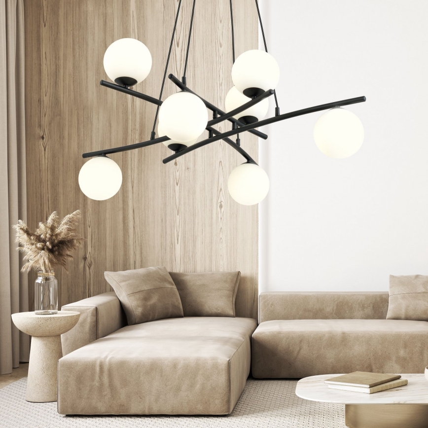 Hanglamp aan een koord ESSA 8xE14/10W/230V zwart/wit
