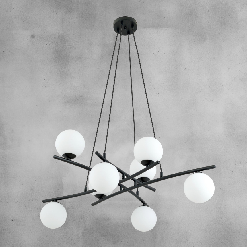 Hanglamp aan een koord ESSA 8xE14/10W/230V zwart/wit