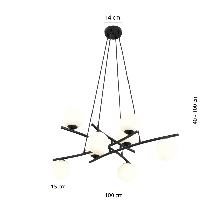 Hanglamp aan een koord ESSA 8xE14/10W/230V zwart/wit