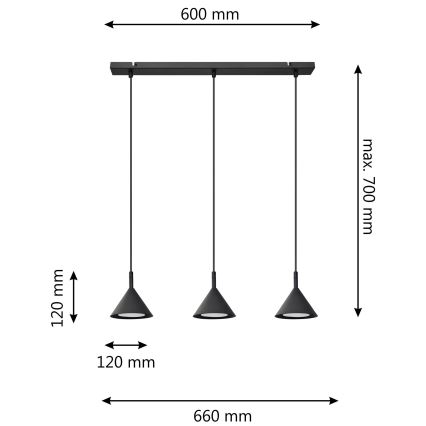 Hanglamp aan een koord ETNA 3xGX53/10W/230V zwart