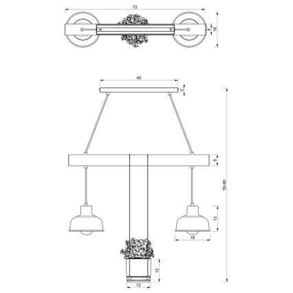 Hanglamp aan een koord FLORA 2xE27/60W/230V