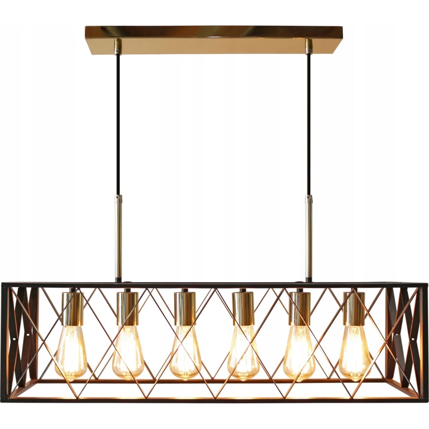 Hanglamp aan een koord FRAME 6xE27/60W/230V zwart/goud