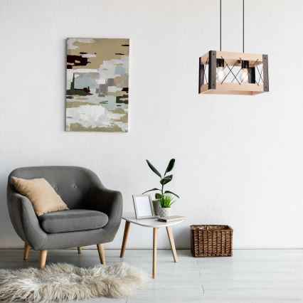 Hanglamp aan een koord FRIDA 2xE27/60W/230V zwart/beige beuken