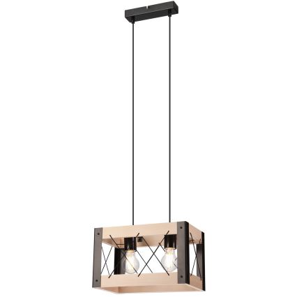 Hanglamp aan een koord FRIDA 2xE27/60W/230V zwart/beige beuken