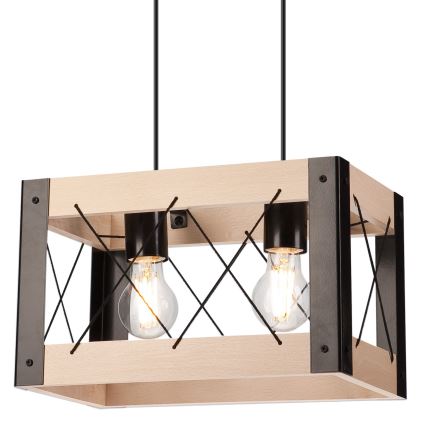 Hanglamp aan een koord FRIDA 2xE27/60W/230V zwart/beige beuken