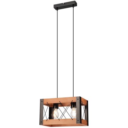 Hanglamp aan een koord FRIDA 2xE27/60W/230V zwart/bruin beuken