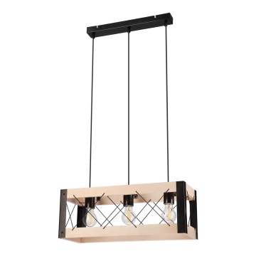 Hanglamp aan een koord FRIDA 3xE27/60W/230V zwart/beige beuken