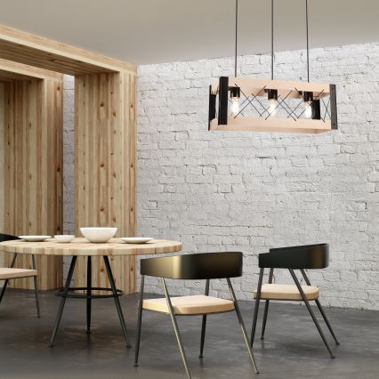 Hanglamp aan een koord FRIDA 3xE27/60W/230V zwart/beige beuken