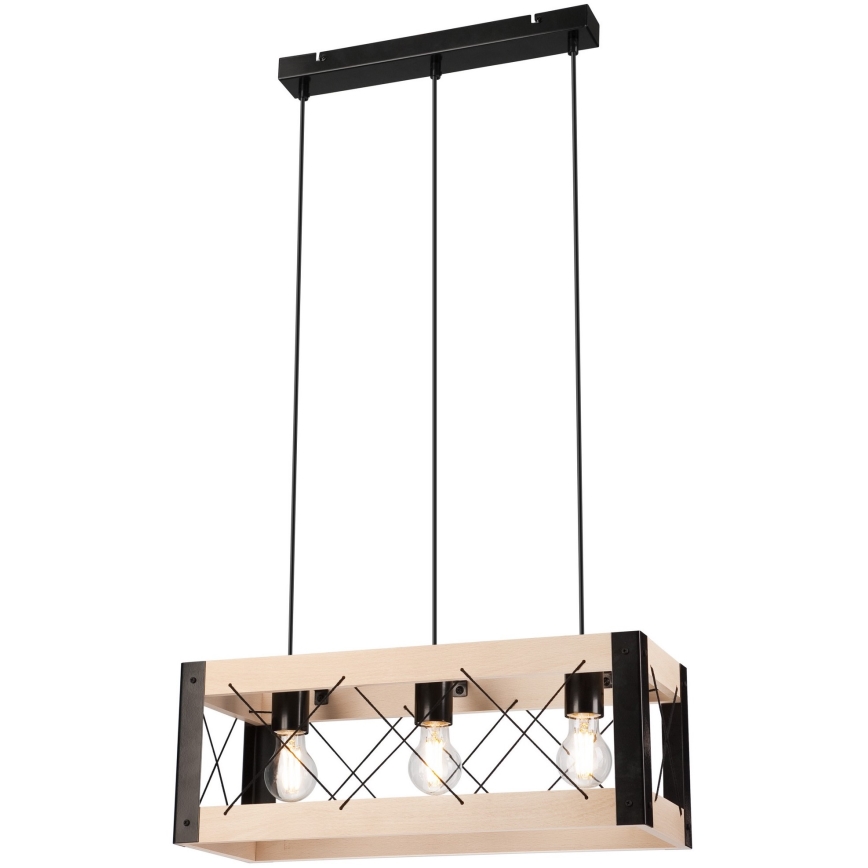 Hanglamp aan een koord FRIDA 3xE27/60W/230V zwart/beige beuken
