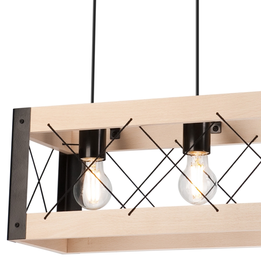 Hanglamp aan een koord FRIDA 3xE27/60W/230V zwart/beige beuken