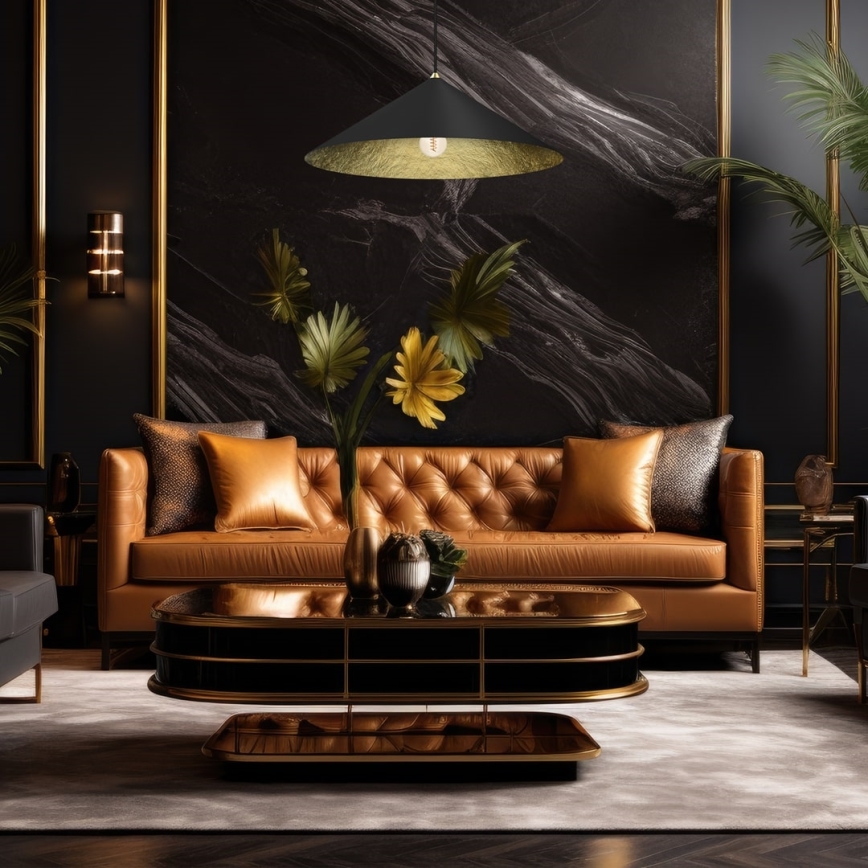Hanglamp aan een koord FUJI 1xE27/60W/230V diameter 70 cm zwart/goud