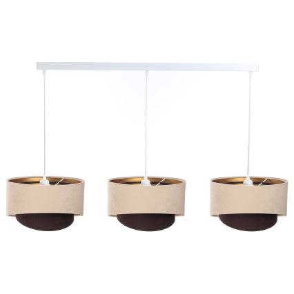 Hanglamp aan een koord GALAXY 3xE27/60W/230V beige/bruin/goud