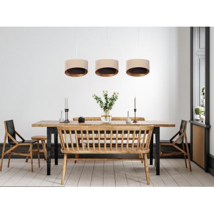 Hanglamp aan een koord GALAXY 3xE27/60W/230V beige/bruin/goud