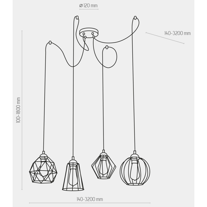 Hanglamp aan een koord GALAXY 4xE27/60W/230V spin
