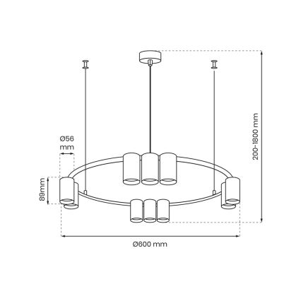 Hanglamp aan een koord GENESIS 10xGU10/8W/230V goud