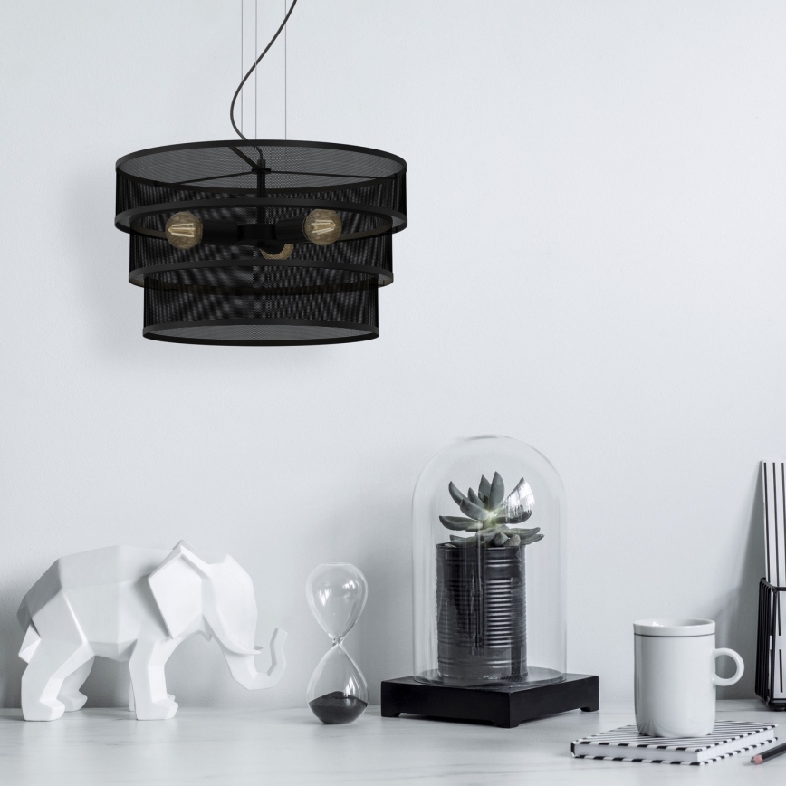 Hanglamp aan een koord GLUM 3xE27/60W/230V zwart