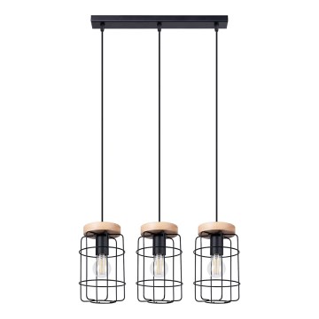 Hanglamp aan een koord GOTTO 3xE27/15W/230V zwart/beuken