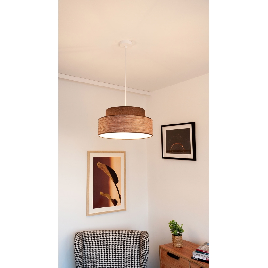 Hanglamp aan een koord GRACE 1xE27/60W/230V diameter 40 cm bruin/beige