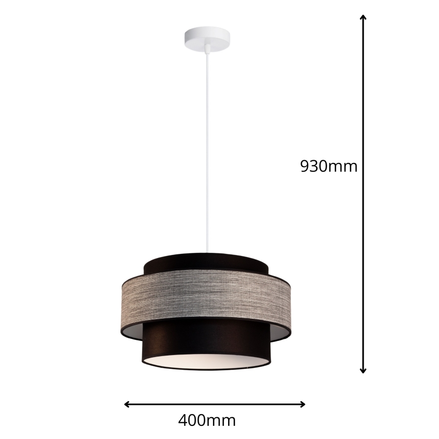 Hanglamp aan een koord GRACE 1xE27/60W/230V diameter 40 cm zwart/grijs