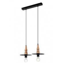 Hanglamp aan een koord GRACE 2xE27/60W/230V zwart/beuken