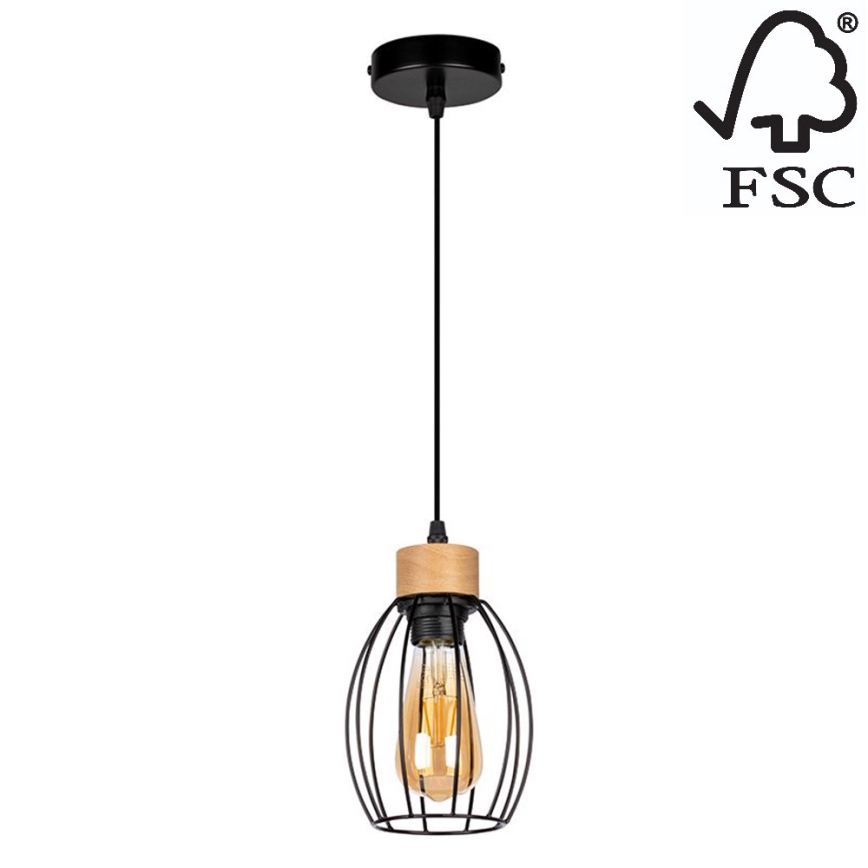 Hanglamp aan een koord GUNNAR 1xE27/60W/230V eiken - FSC-gecertificeerd