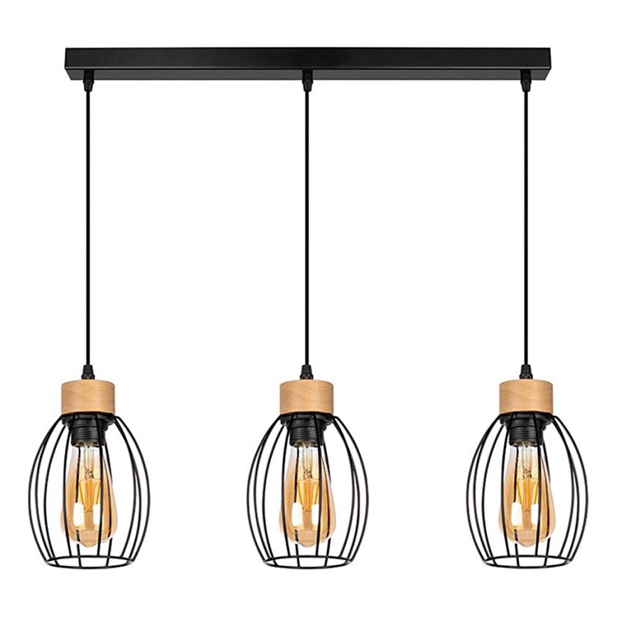 Hanglamp aan een koord GUNNAR 3xE27/60W/230V eiken