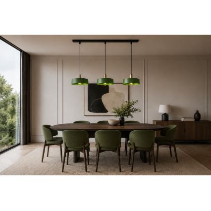 Hanglamp aan een koord HAKI 3xE27/60W/230V groen/zwart/glanzend chroom