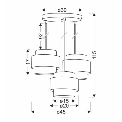 Hanglamp aan een koord HARE 3xE27/60W/230V grijs/mat chroom