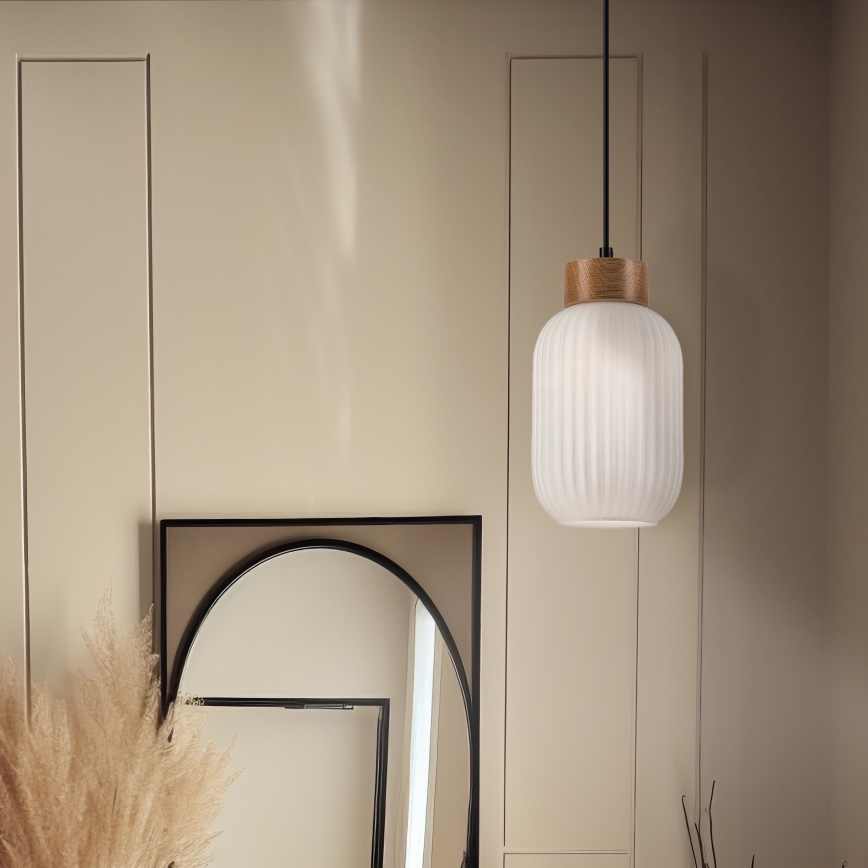 Hanglamp aan een koord HARMONY 1xE27/15W/230V diameter 14 cm wit/eiken
