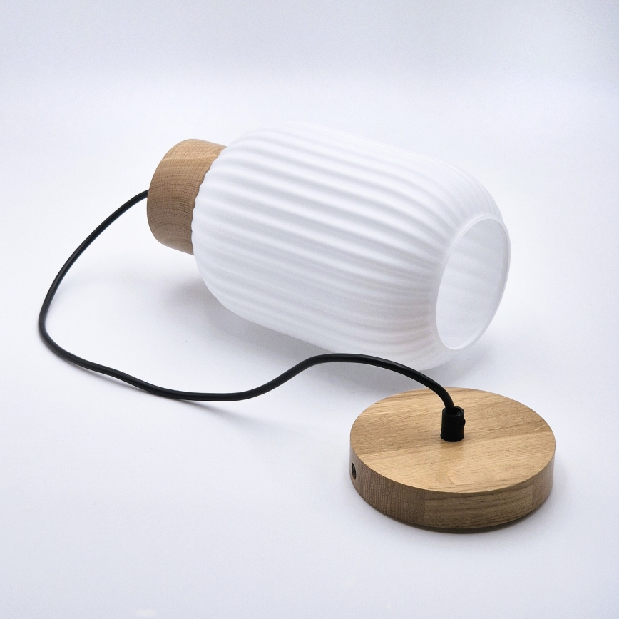 Hanglamp aan een koord HARMONY 1xE27/15W/230V diameter 14 cm wit/eiken