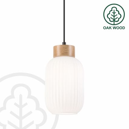 Hanglamp aan een koord HARMONY 1xE27/15W/230V diameter 14 cm wit/eiken