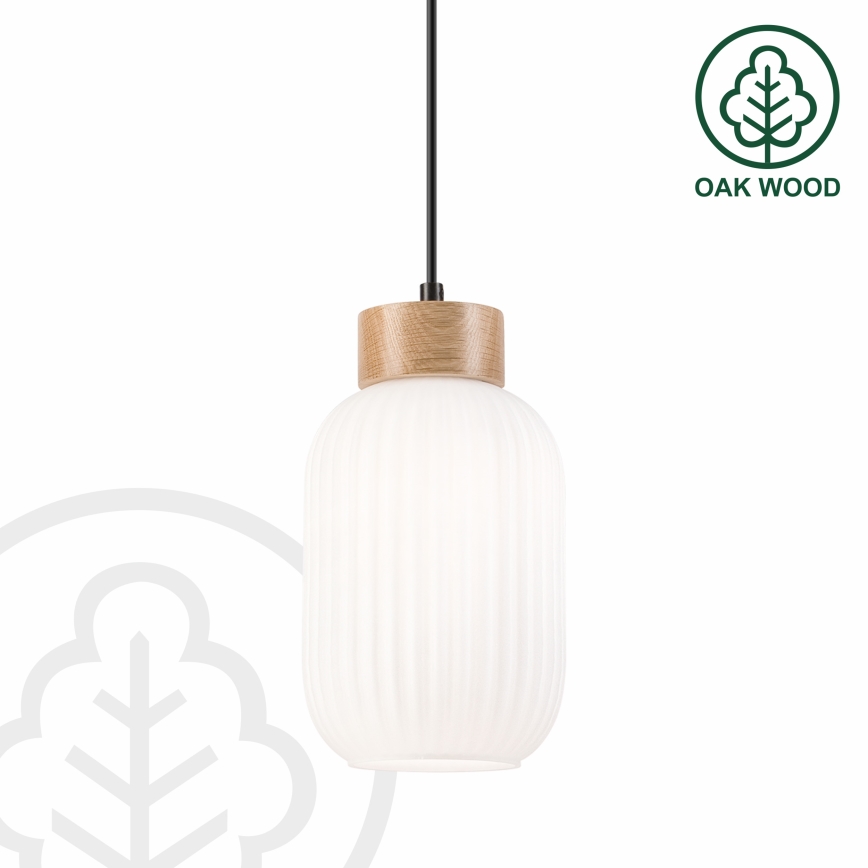 Hanglamp aan een koord HARMONY 1xE27/15W/230V diameter 14 cm wit/eiken