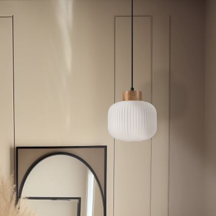 Hanglamp aan een koord HARMONY 1xE27/15W/230V diameter 20 cm wit/eiken